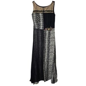 Karishma Boho Open Front Maxi Tunic Top Gold Jeweled Embellished S‎